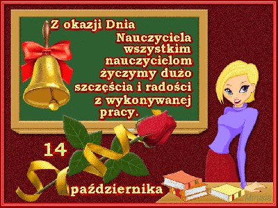 Bordowa kartka z tablicą na której widnieją życzenia z okazji dnia nauczyciela